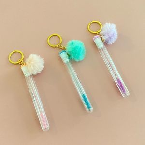 3pcs Tube Eyelash Brush/Spoolie with Furball & Gold Keychain | Mascara Wand